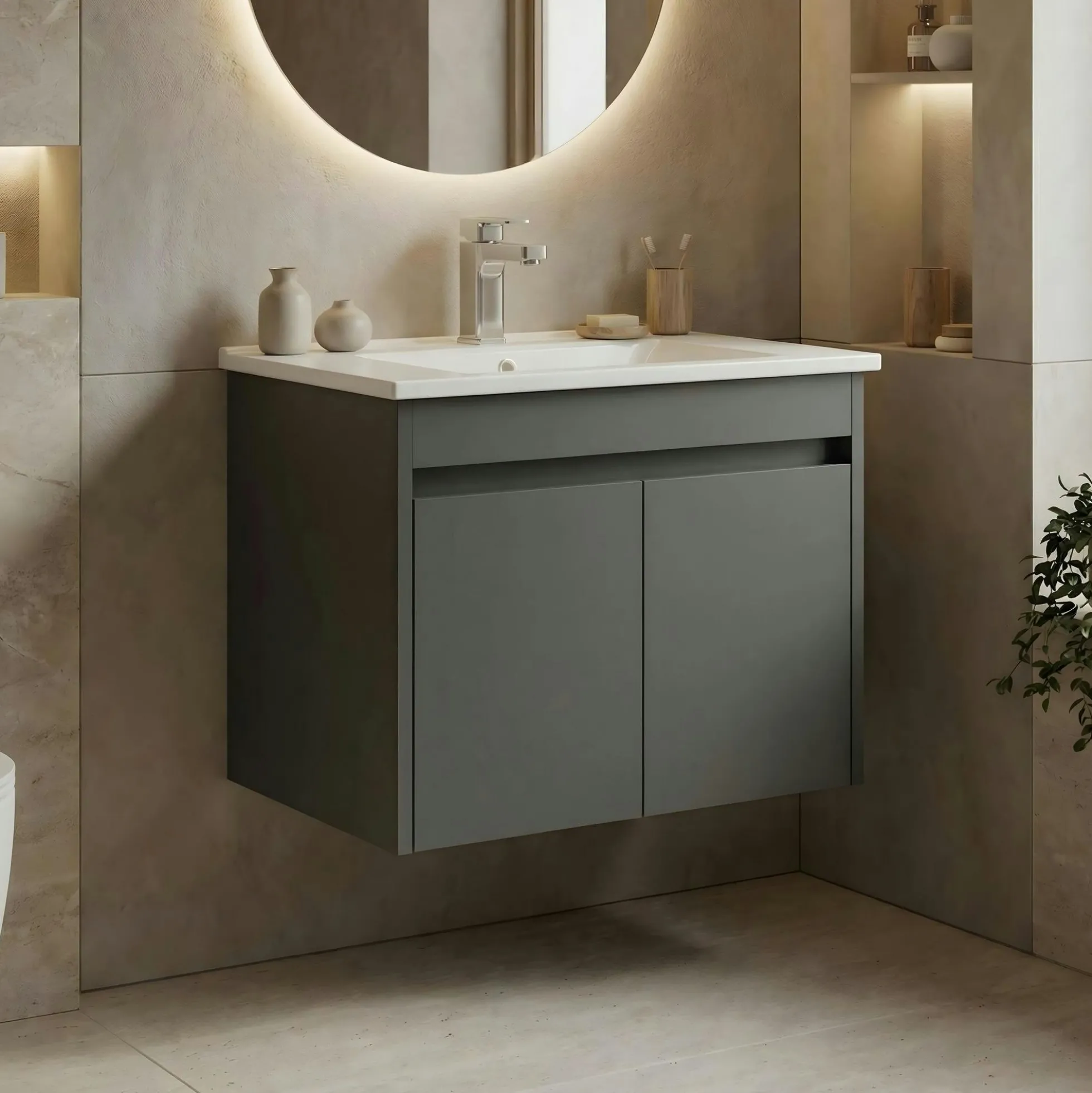 Meuble vasque suspendu 65 cm anthracite 2 portes NAÏA