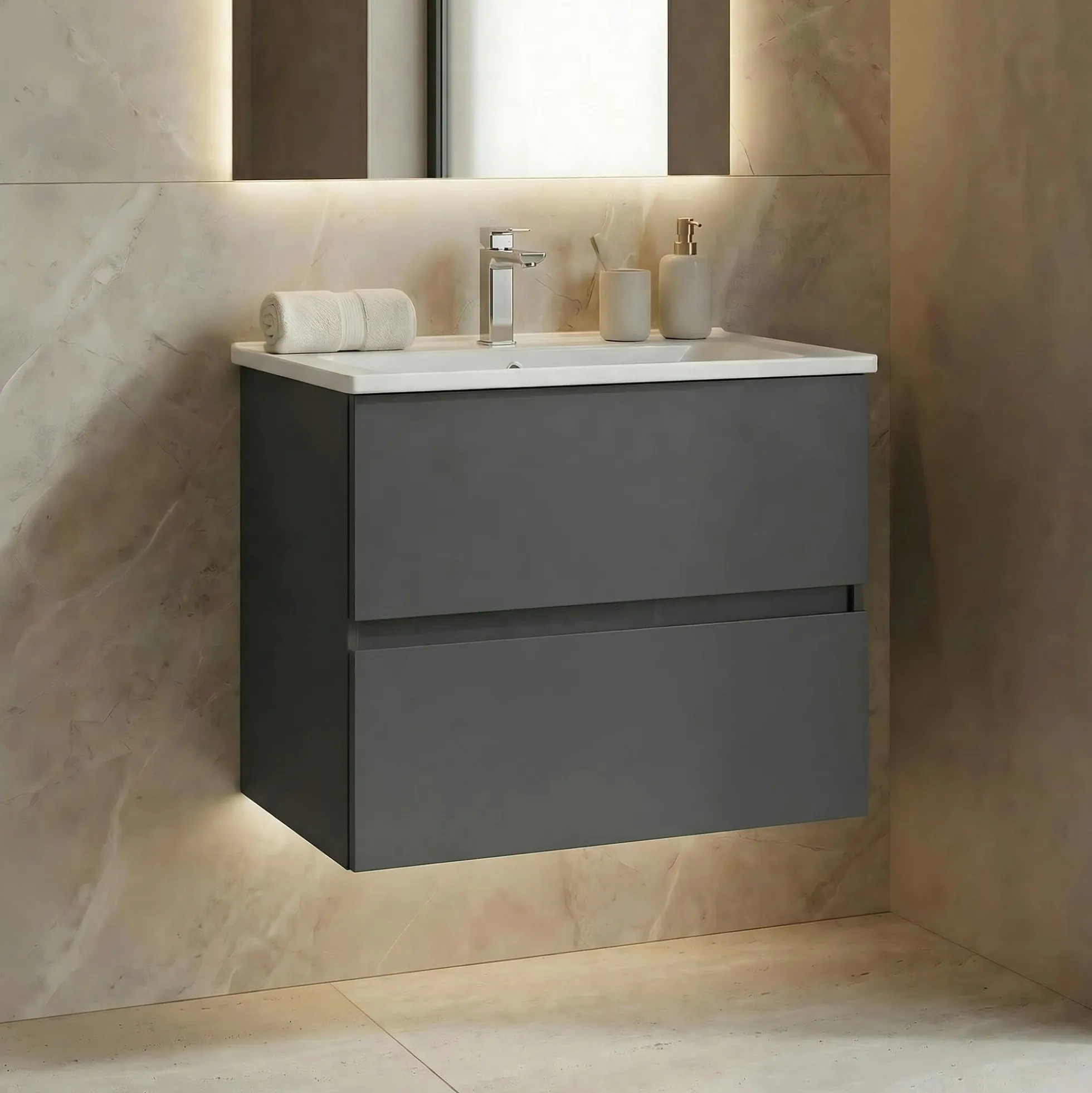 Meuble vasque suspendu 71 cm anthracite 2 tiroirs OCEA