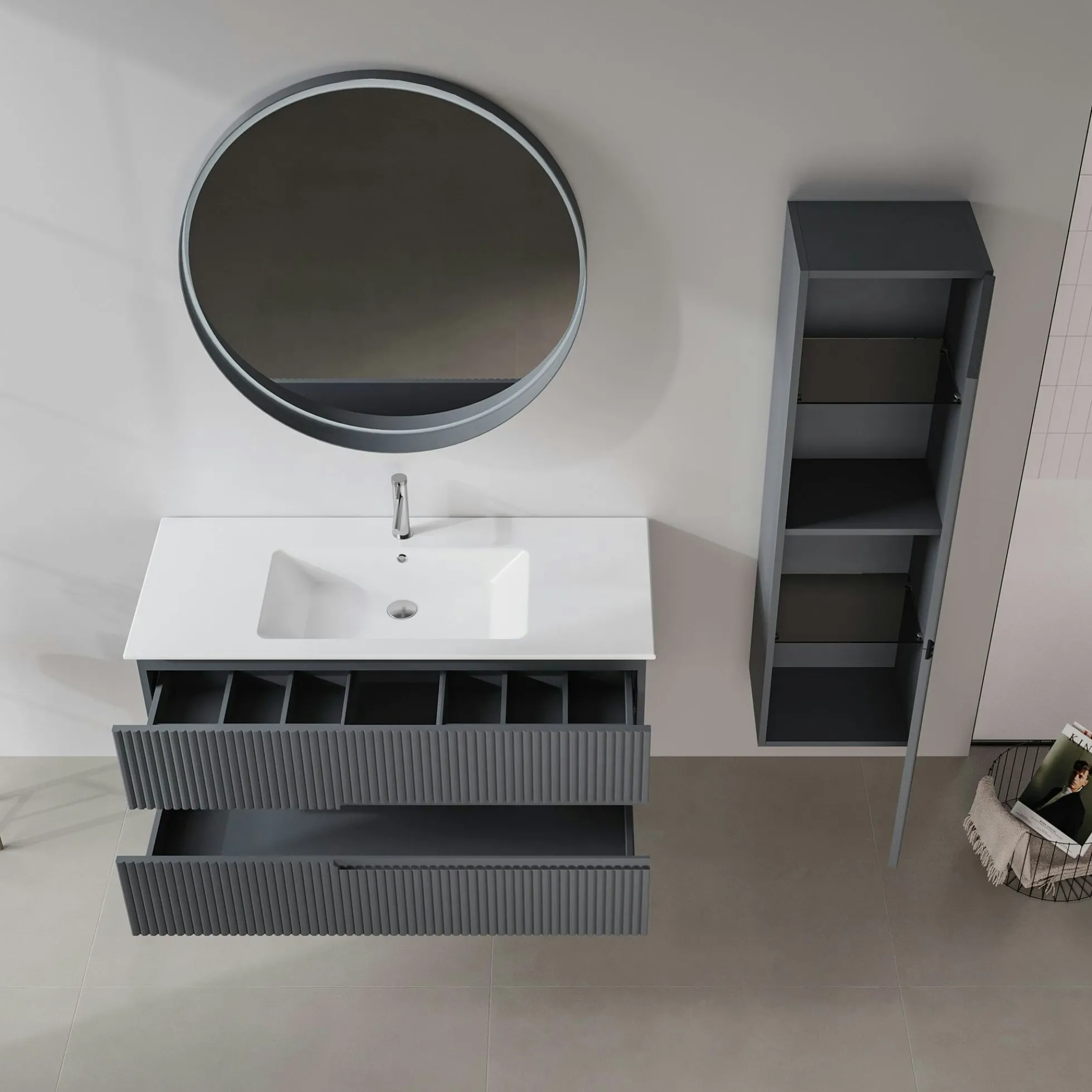 Meuble vasque suspendu 120 cm anthracite 2 tiroirs ORA