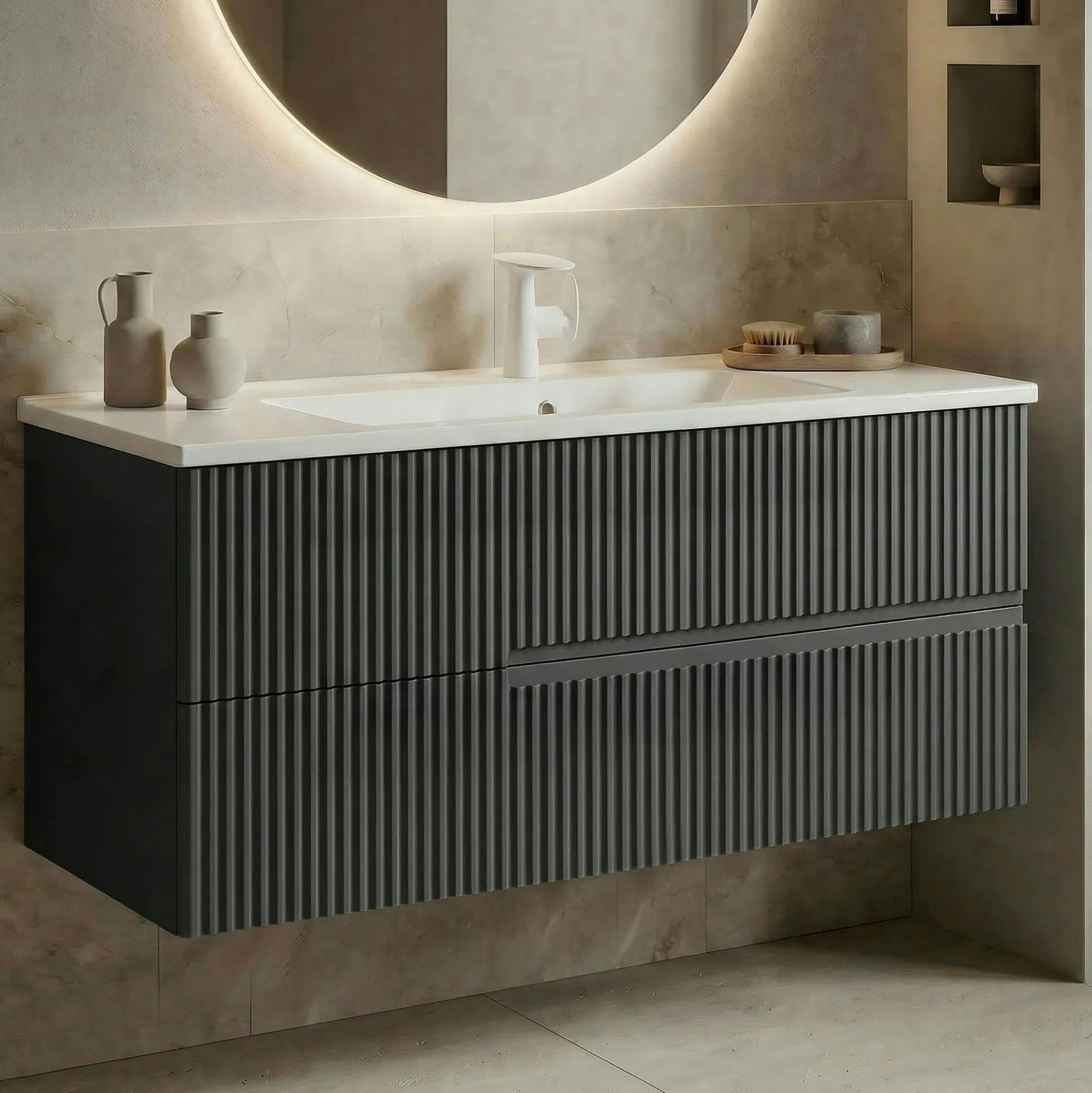 Meuble vasque suspendu 120 cm anthracite 2 tiroirs ORA