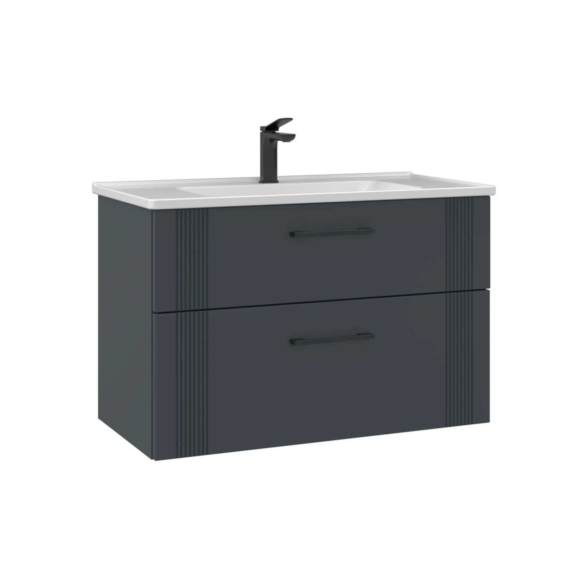 Meuble vasque suspendu 85 cm anthracite 2 tiroirs ONDIA