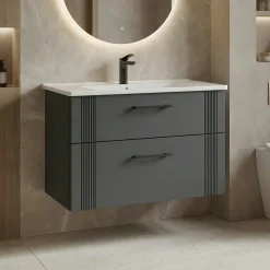 Meuble vasque suspendu 85 cm anthracite 2 tiroirs ONDIA