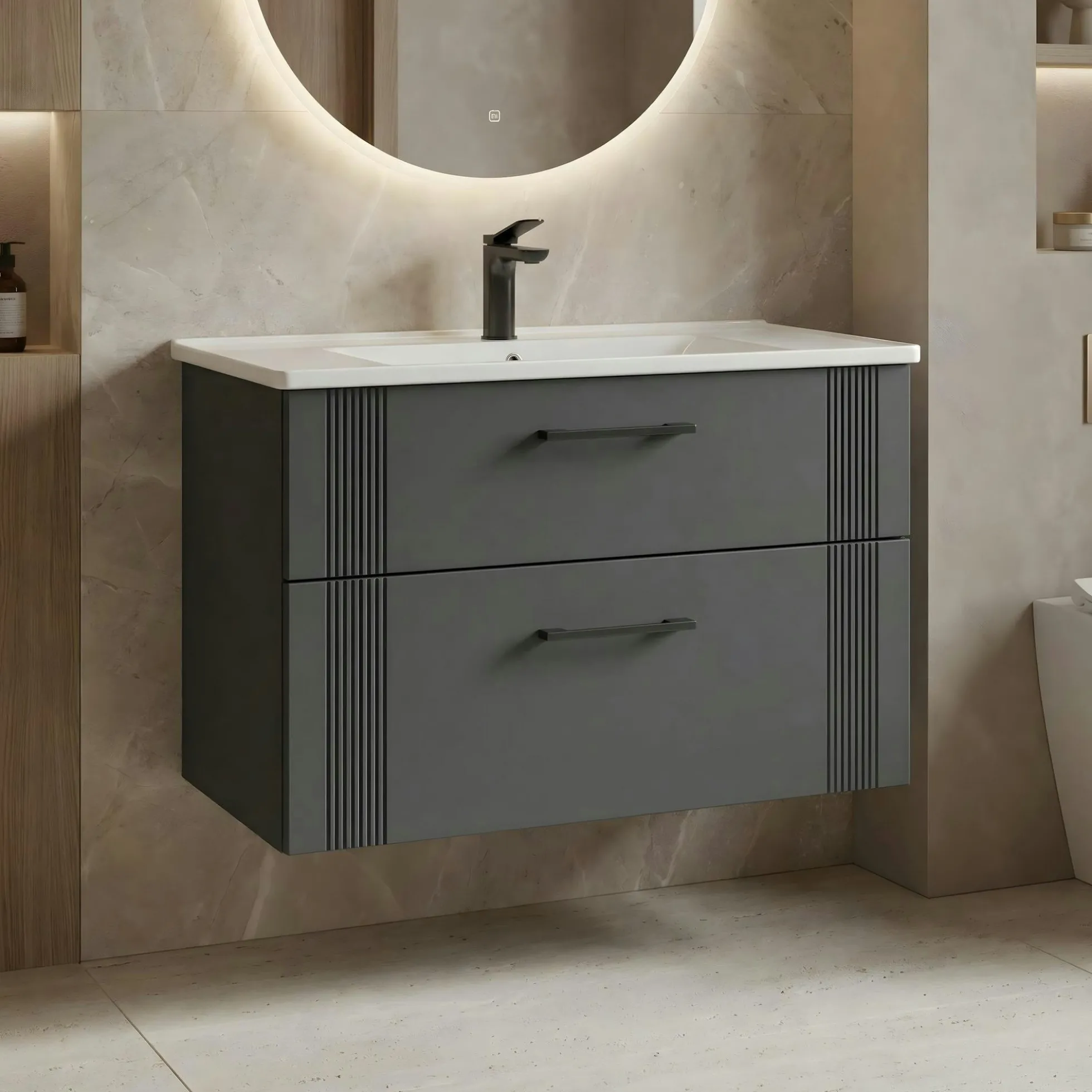 Meuble vasque suspendu 85 cm anthracite 2 tiroirs ONDIA