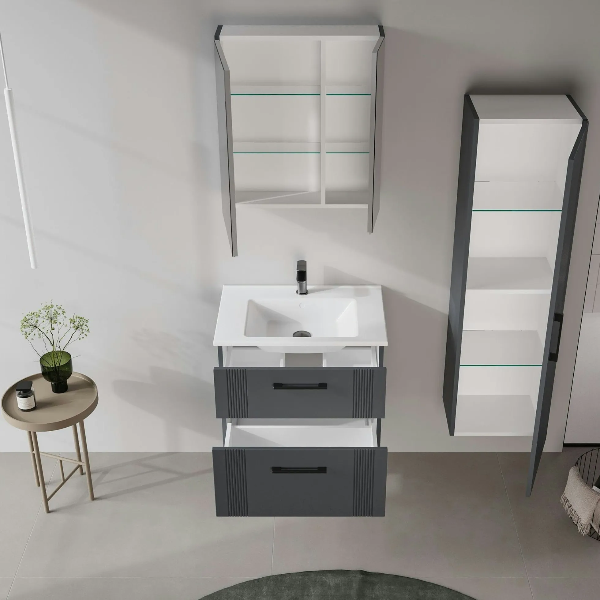 Meuble vasque suspendu 65 cm anthracite 2 tiroirs ONDIA