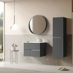 Meuble vasque suspendu 70 cm anthracite 2 tiroirs RIVIA