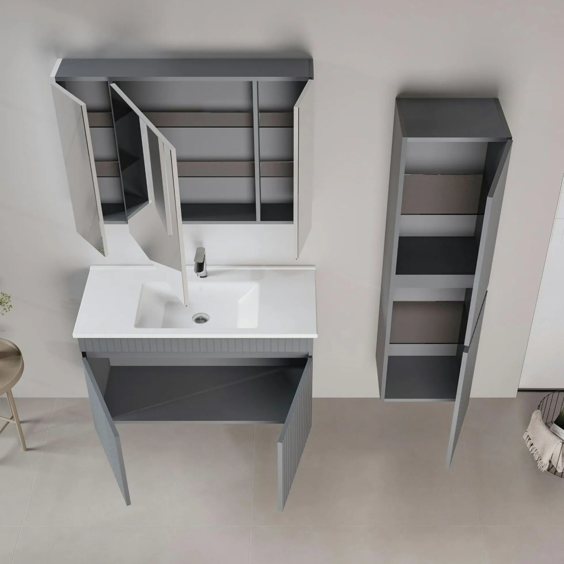 Meuble vasque suspendu 100 cm anthracite 2 portes YARA
