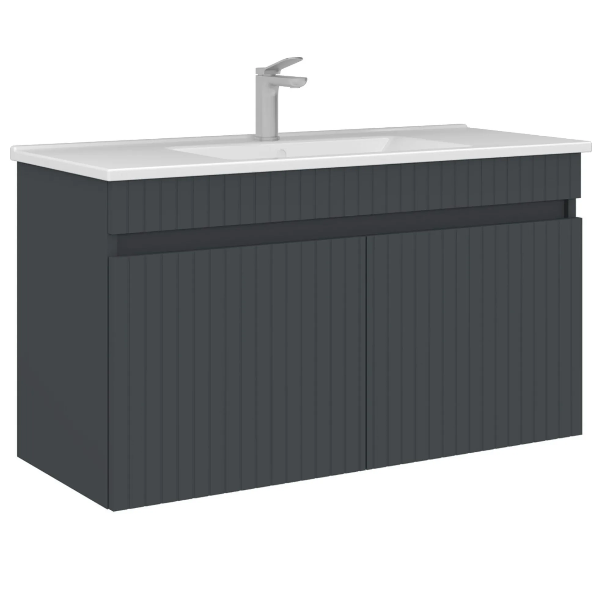 Meuble vasque suspendu 100 cm anthracite 2 portes YARA