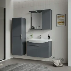 Meuble vasque suspendu 80 cm anthracite 2 portes UMI