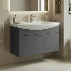 Meuble vasque suspendu 80 cm anthracite 2 portes UMI
