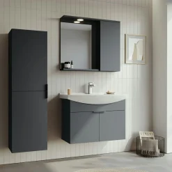 Meuble vasque suspendu 80 cm anthracite 2 portes UMI