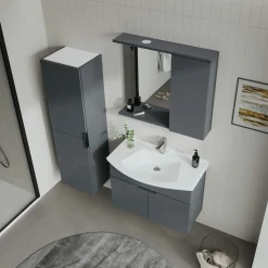 Meuble vasque suspendu 80 cm anthracite 2 portes UMI