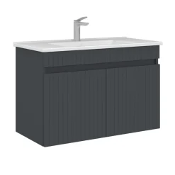 Meuble vasque suspendu 85 cm anthracite 2 portes YARA
