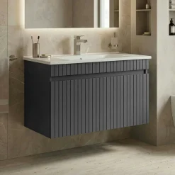 Meuble vasque suspendu 85 cm anthracite 2 portes YARA