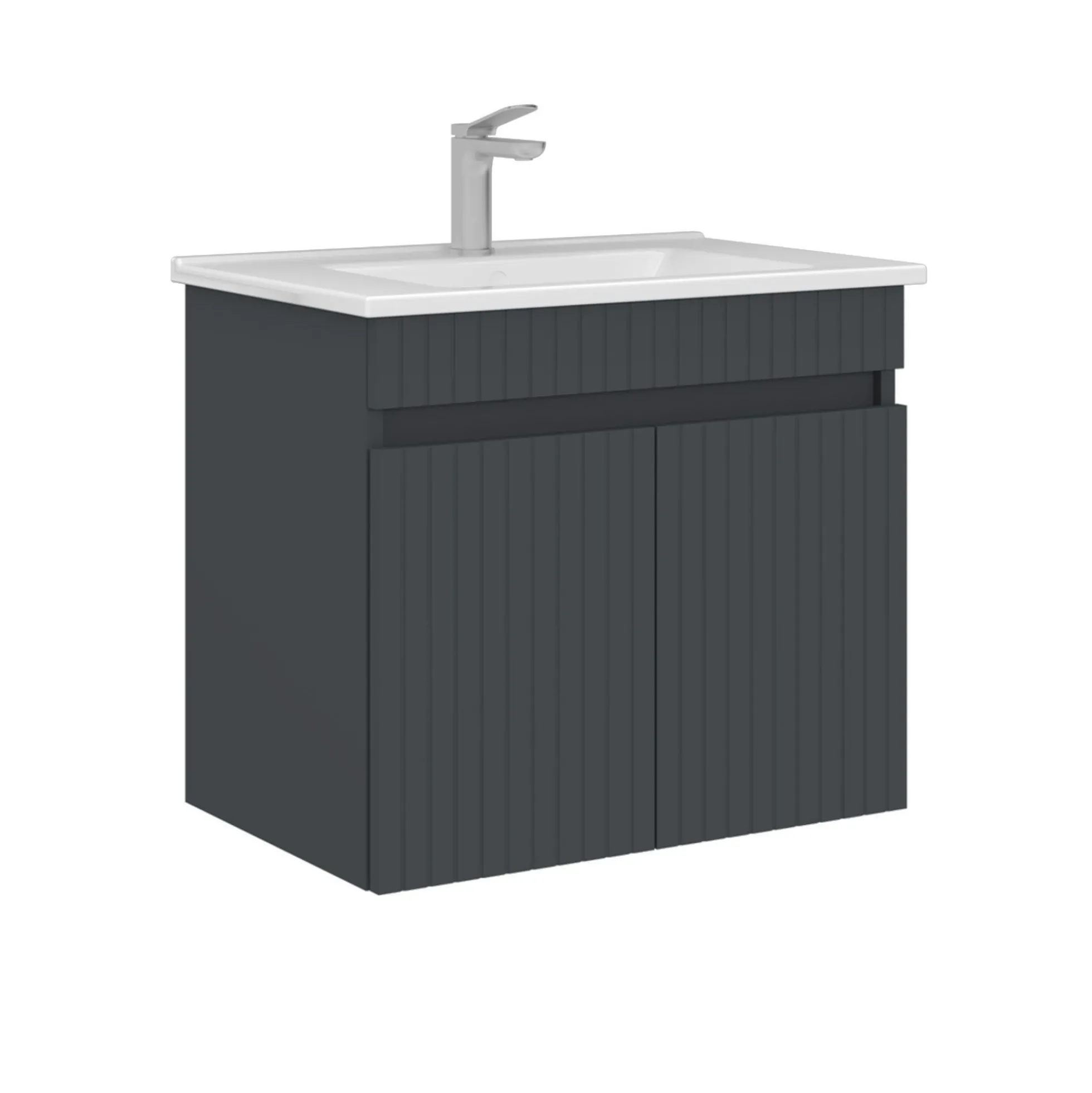 Meuble vasque suspendu 65 cm anthracite 2 portes YARA