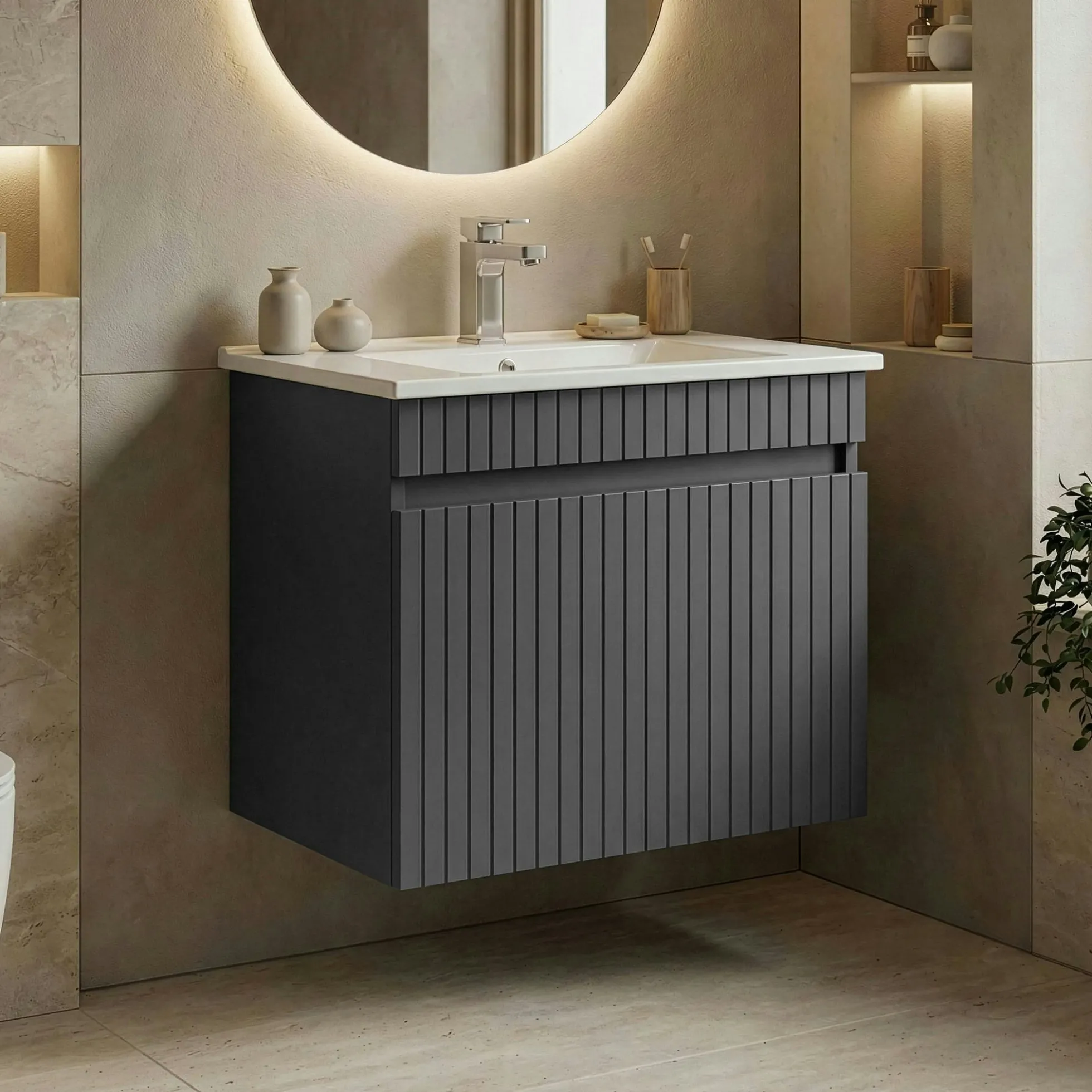 Meuble vasque suspendu 65 cm anthracite 2 portes YARA
