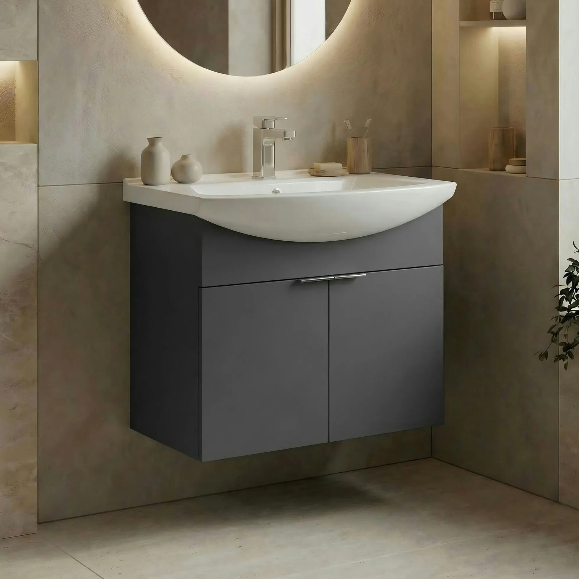 Meuble vasque suspendu 65 cm anthracite 2 portes UMI
