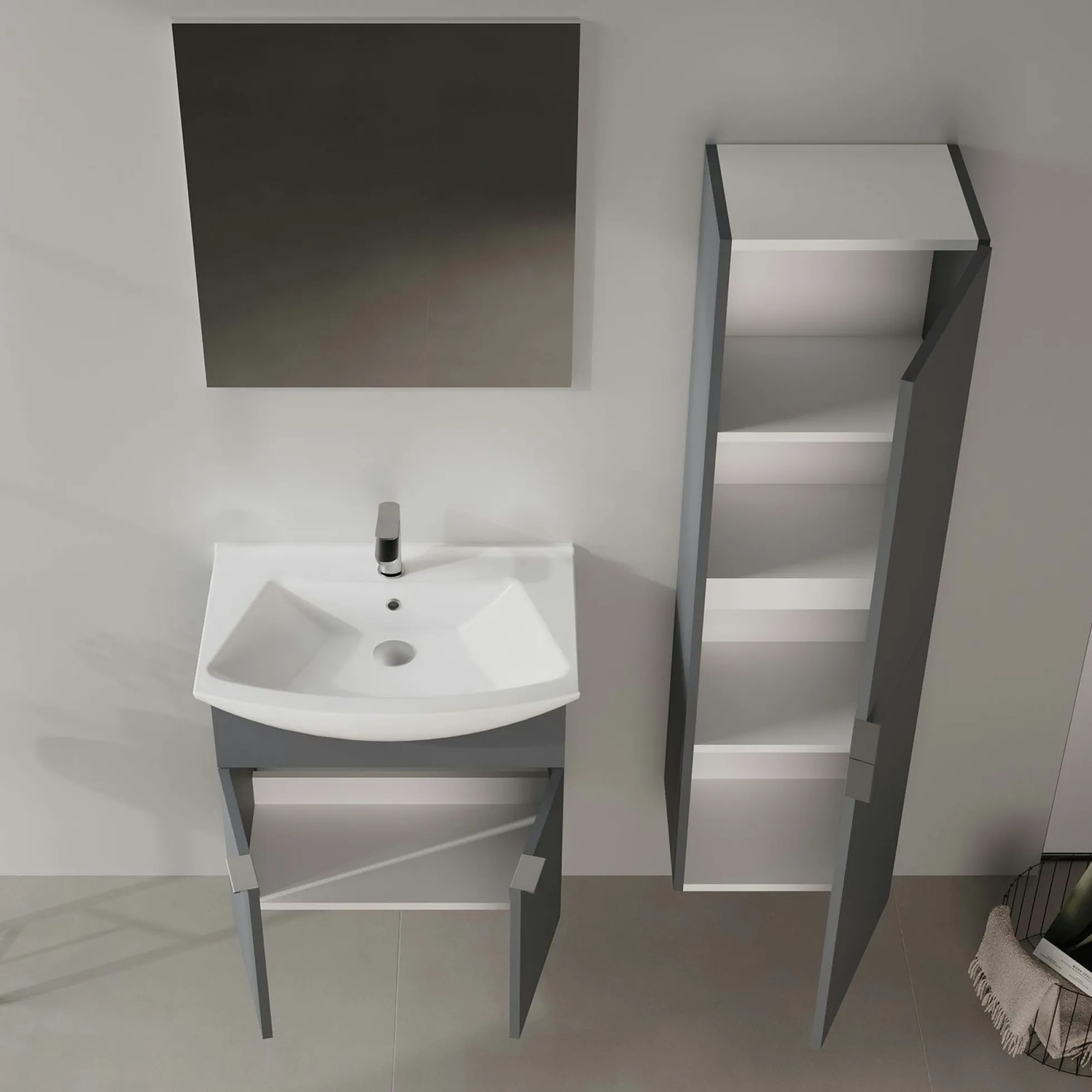 Meuble vasque suspendu 65 cm anthracite 2 portes UMI