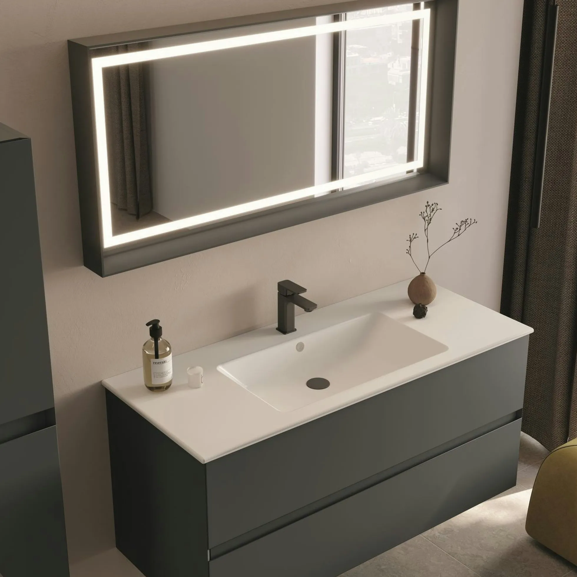 Meuble vasque suspendu 121 cm anthracite 2 tiroirs OCEA
