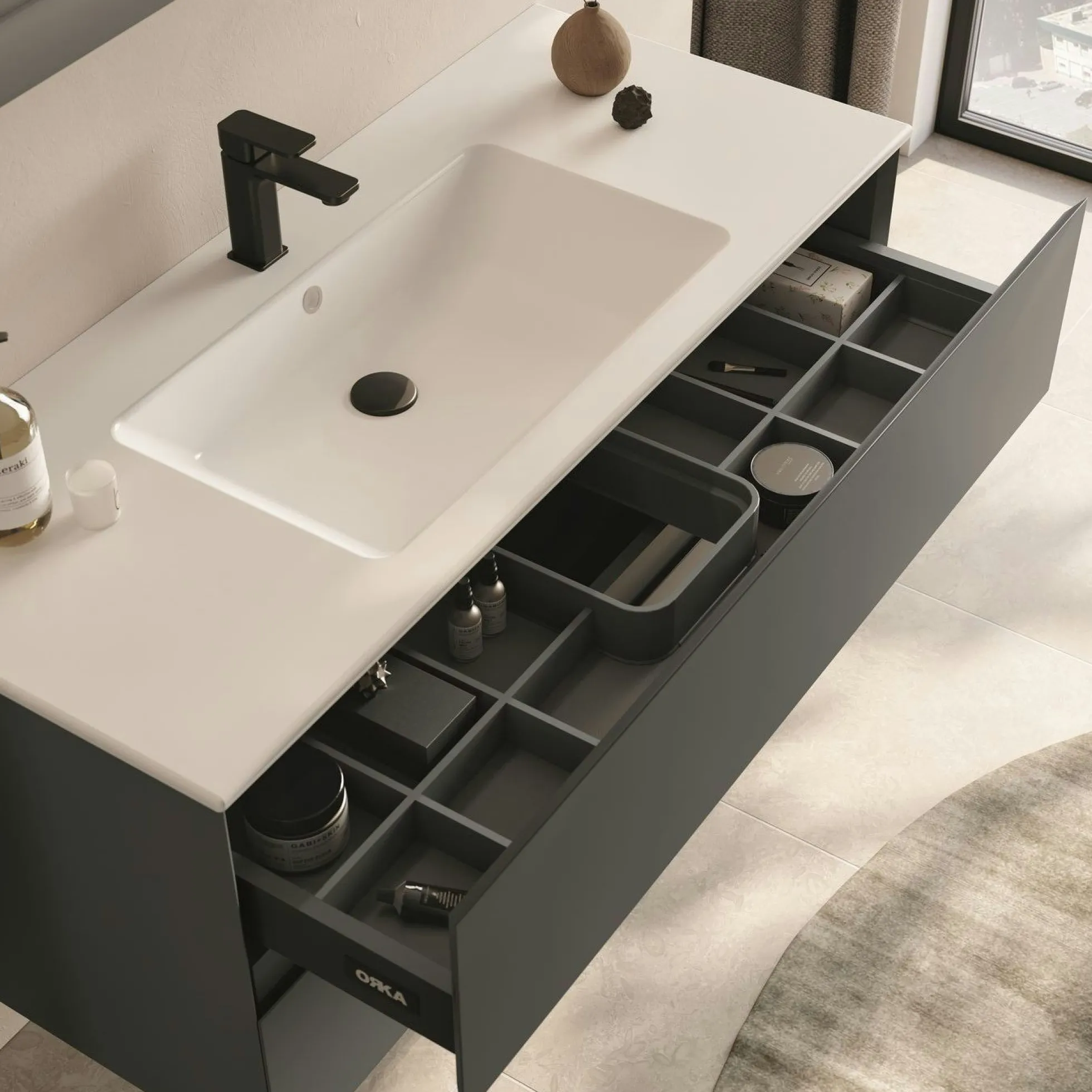 Meuble vasque suspendu 121 cm anthracite 2 tiroirs OCEA