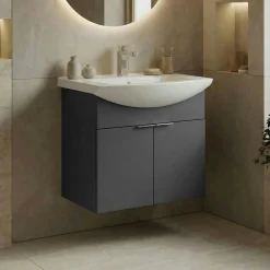 Meuble vasque suspendu 55 cm anthracite 2 portes UMI