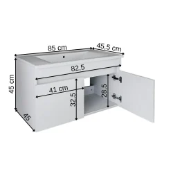 Meuble vasque suspendu 85 cm blanc 2 portes LAAN