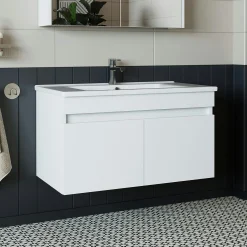 Meuble vasque suspendu 85 cm blanc 2 portes LAAN
