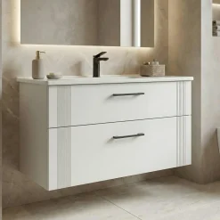 Meuble vasque suspendu 100 cm blanc 2 tiroirs ONDIA