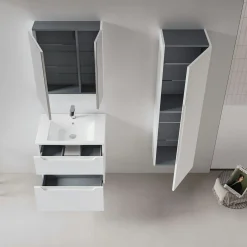 Meuble vasque suspendu 65 cm blanc 2 tiroirs ELYO