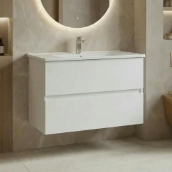 Meuble vasque suspendu 91 cm blanc 2 tiroirs OCEA