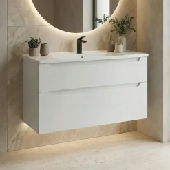 Meuble vasque suspendu 100 cm blanc 2 tiroirs ELYO