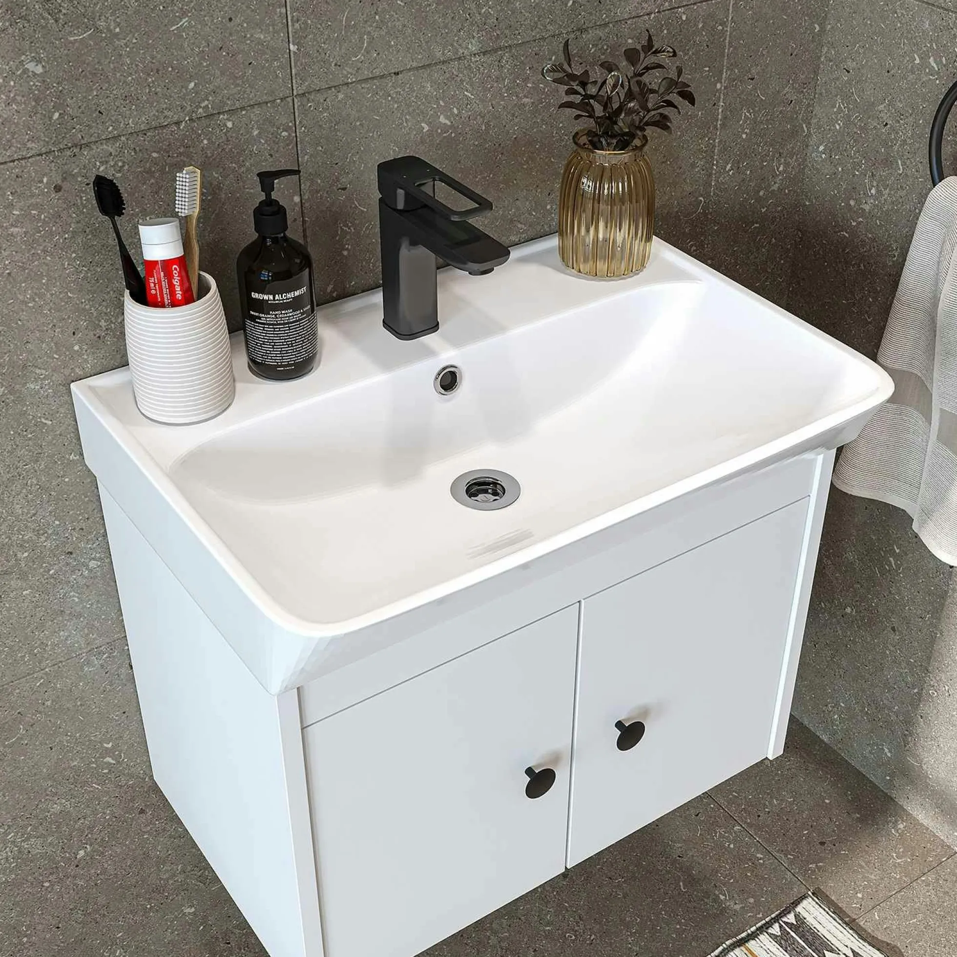 Meuble vasque suspendu 60 cm blanc 2 portes JUSA