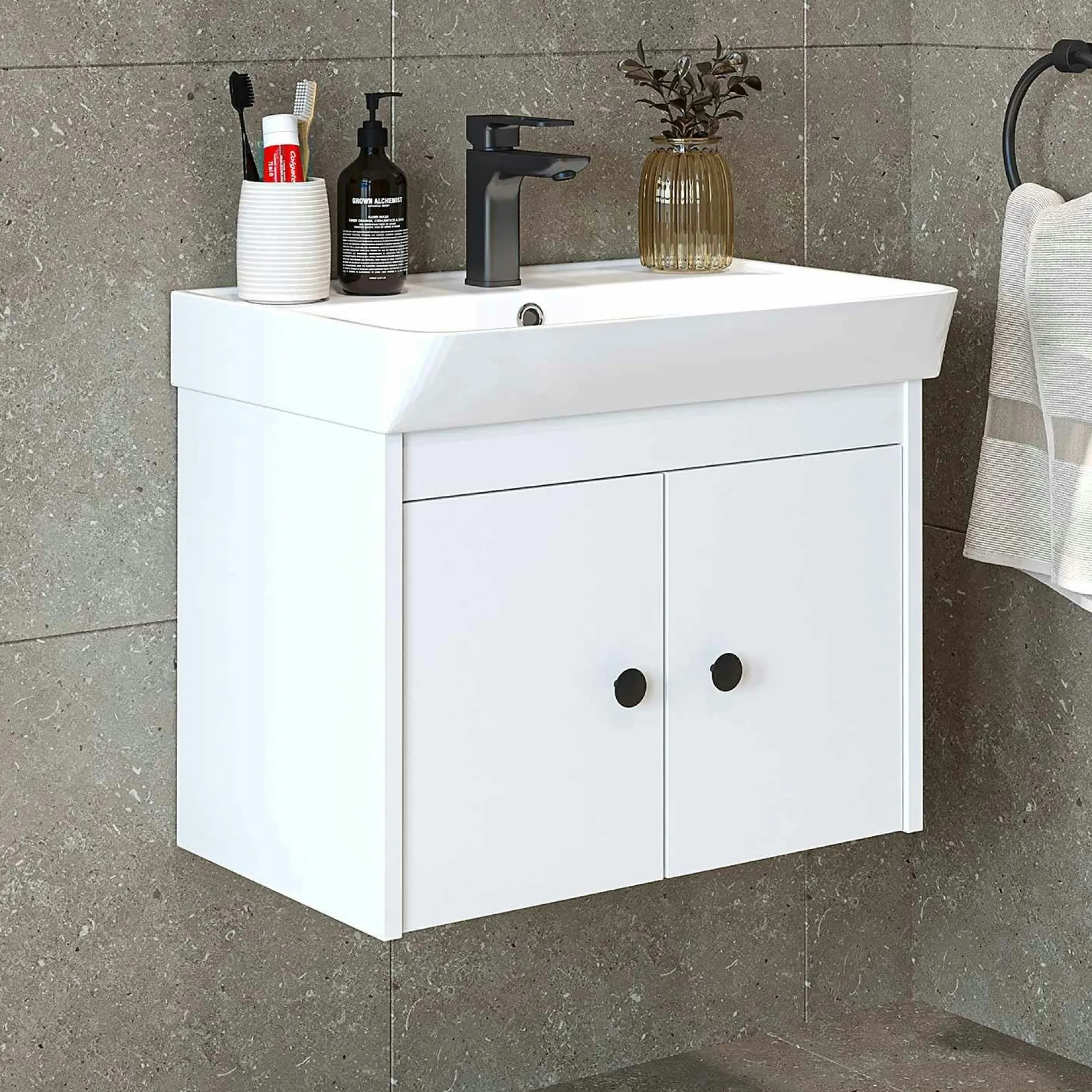 Meuble vasque suspendu 60 cm blanc 2 portes JUSA