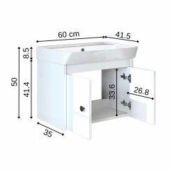 Meuble vasque suspendu 60 cm blanc 2 portes JUSA