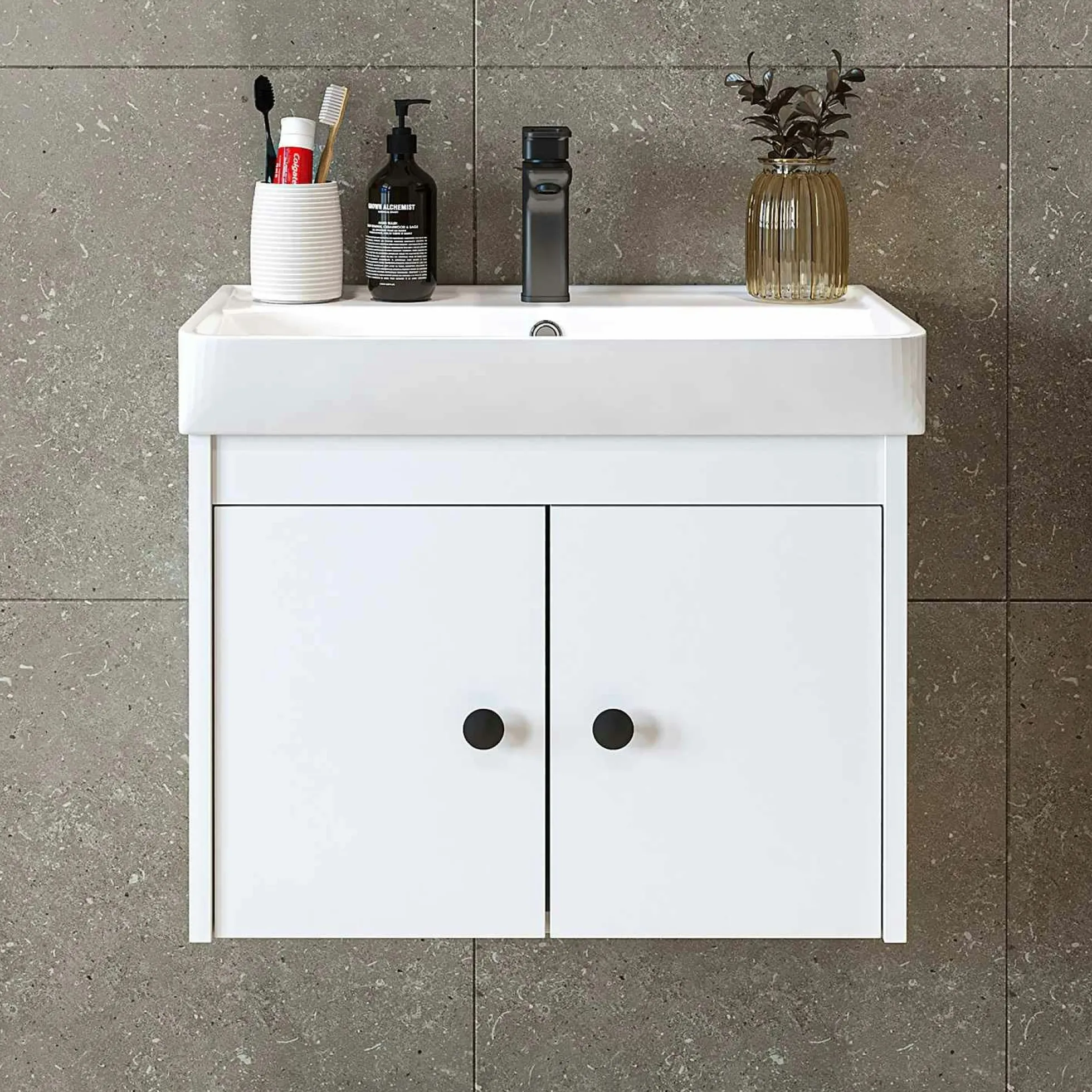 Meuble vasque suspendu 60 cm blanc 2 portes JUSA