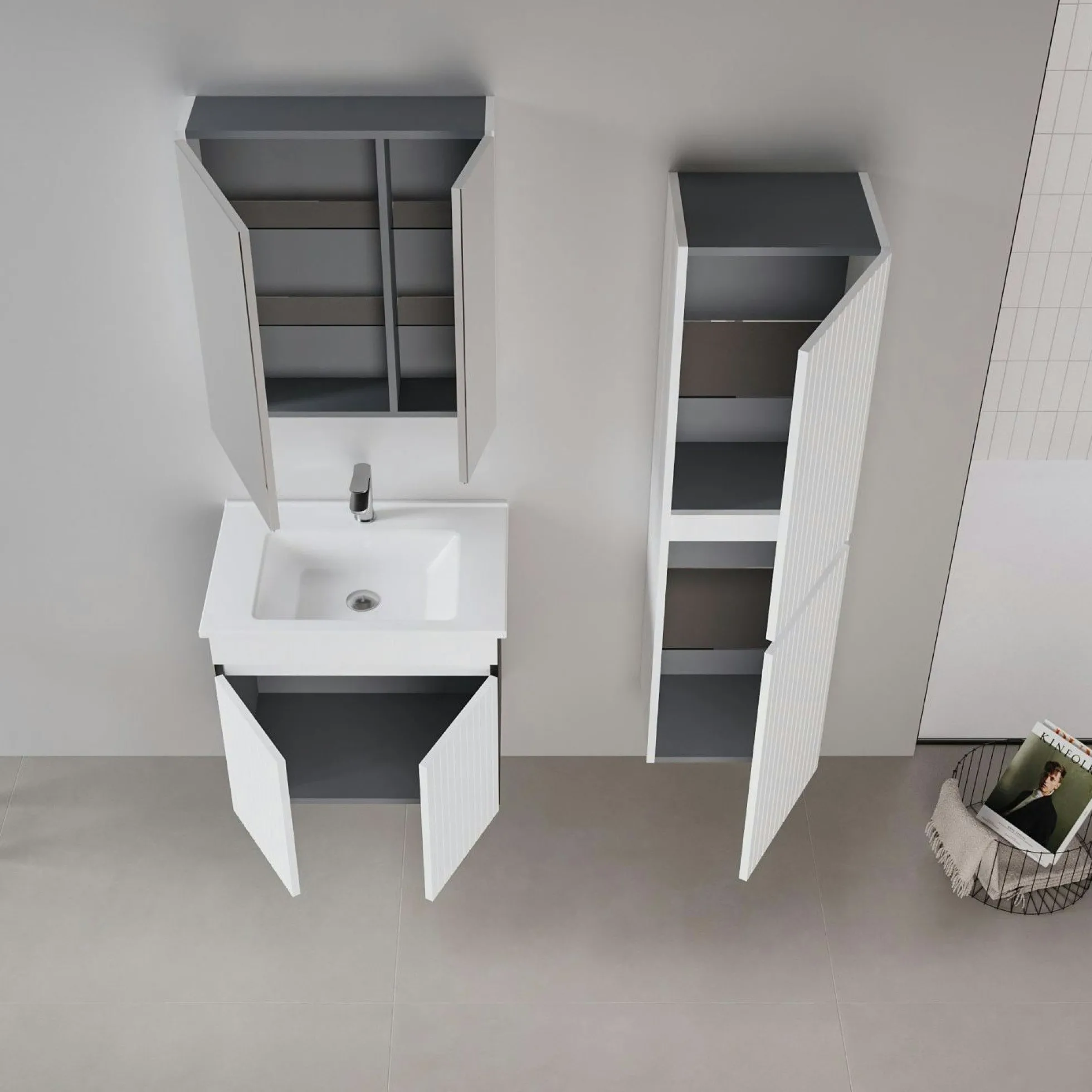 Meuble vasque suspendu 65 cm blanc 2 portes YARA