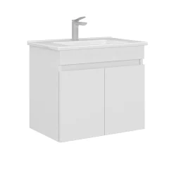 Meuble vasque suspendu 65 cm blanc 2 portes YARA