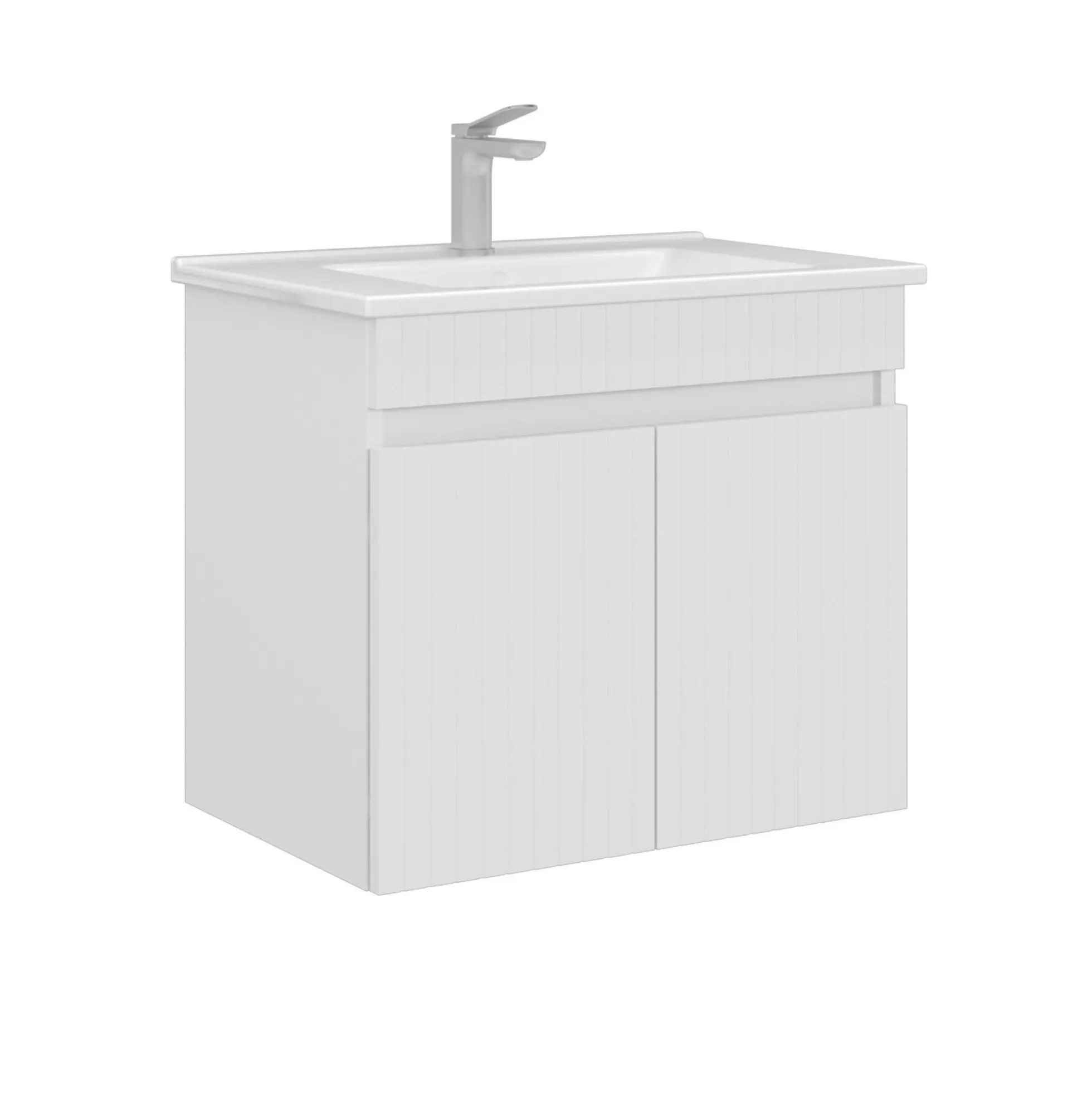 Meuble vasque suspendu 65 cm blanc 2 portes YARA