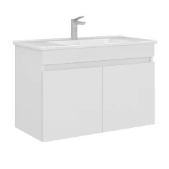 Meuble vasque suspendu 85 cm blanc 2 portes YARA