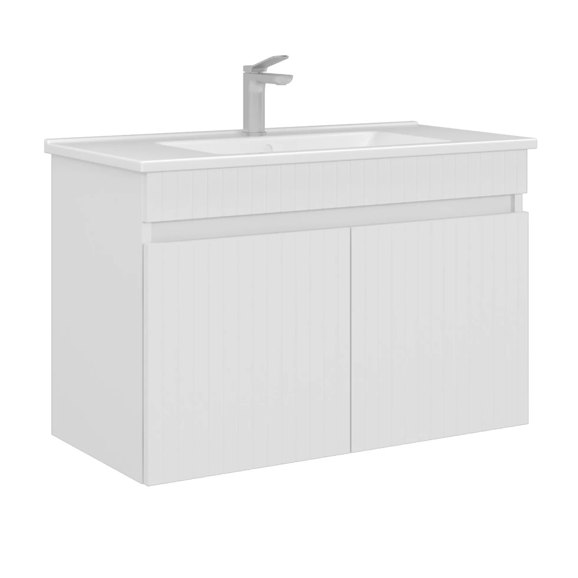 Meuble vasque suspendu 85 cm blanc 2 portes YARA