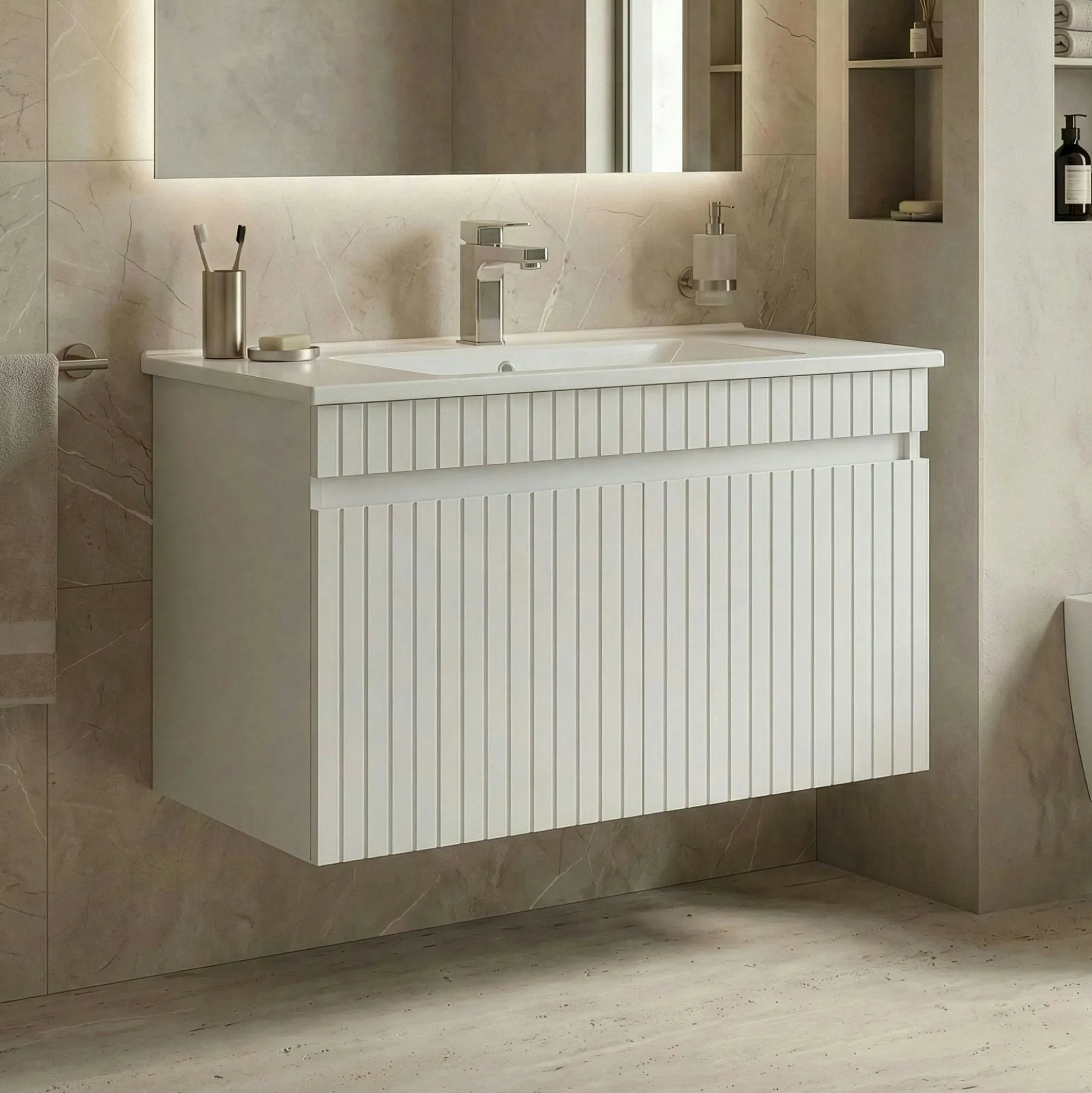 Meuble vasque suspendu 85 cm blanc 2 portes YARA