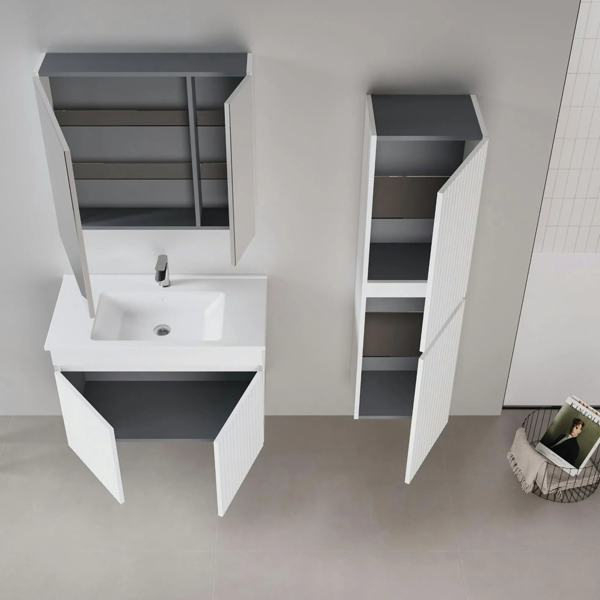 Meuble vasque suspendu 85 cm blanc 2 portes YARA