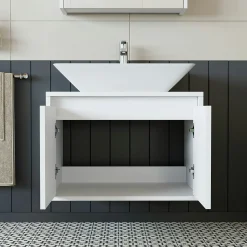 Meuble vasque suspendu 65 cm blanc 2 portes MARN