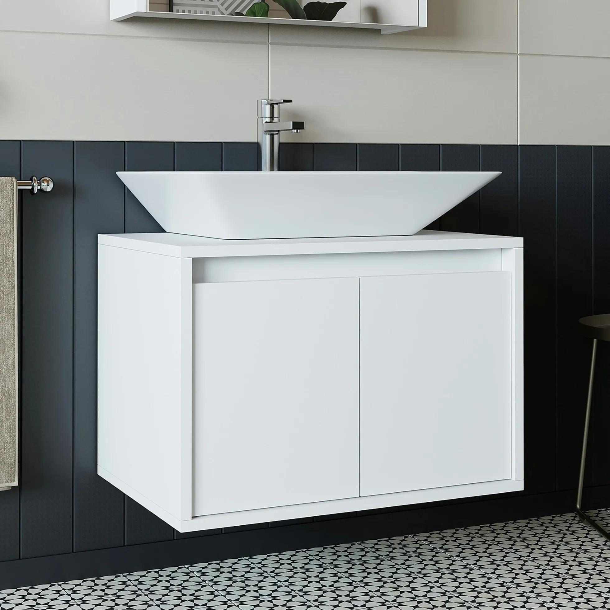 Meuble vasque suspendu 65 cm blanc 2 portes MARN