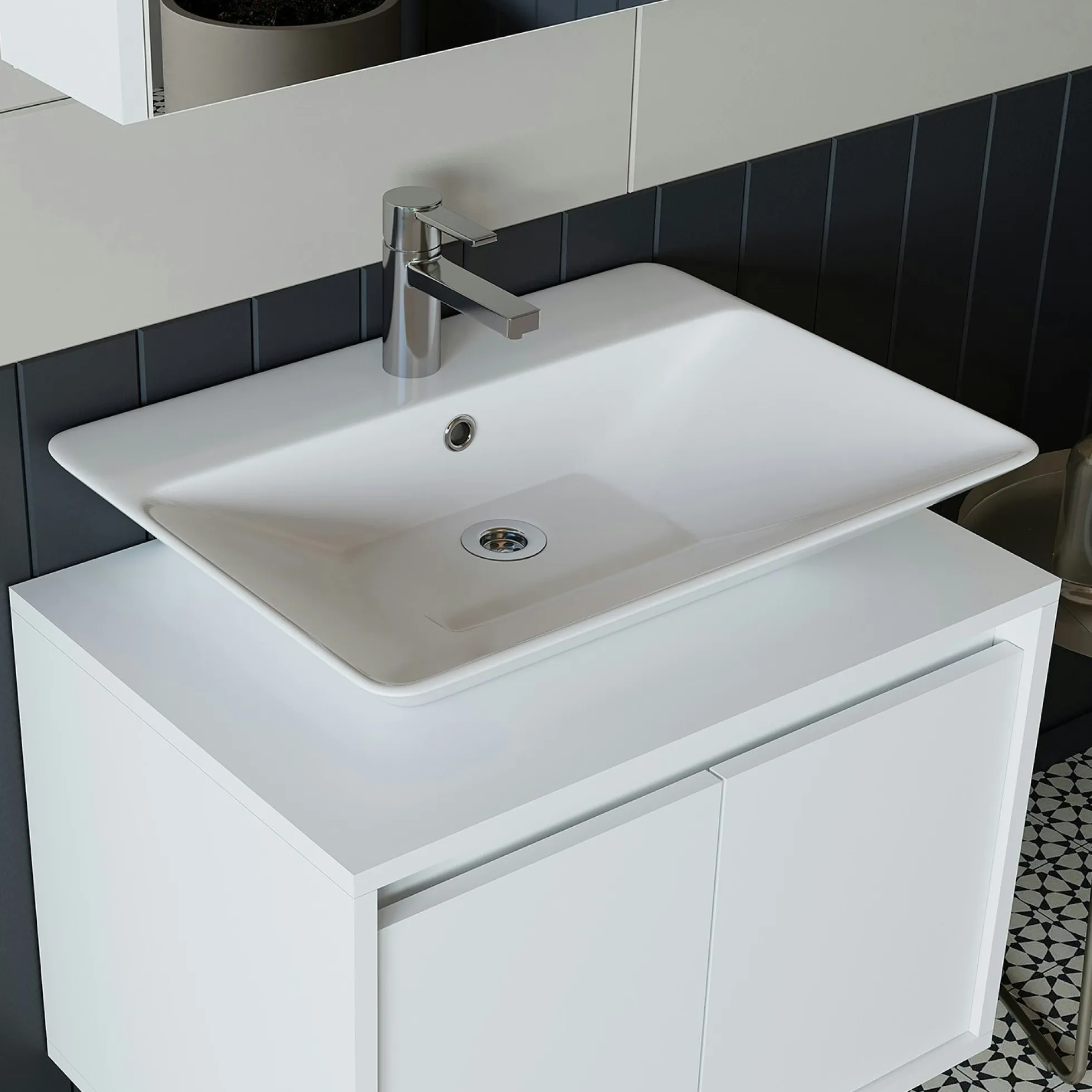 Meuble vasque suspendu 65 cm blanc 2 portes MARN