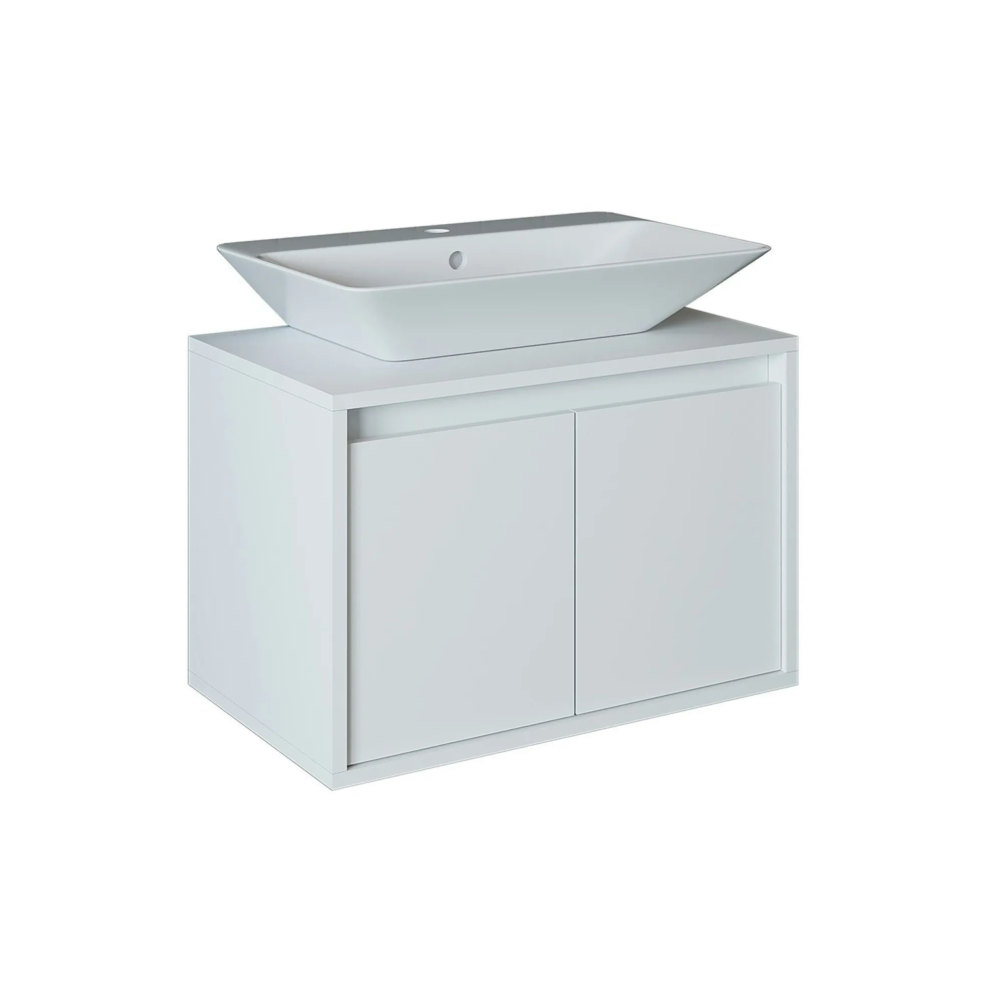 Meuble vasque suspendu 65 cm blanc 2 portes MARN
