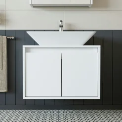 Meuble vasque suspendu 65 cm blanc 2 portes MARN