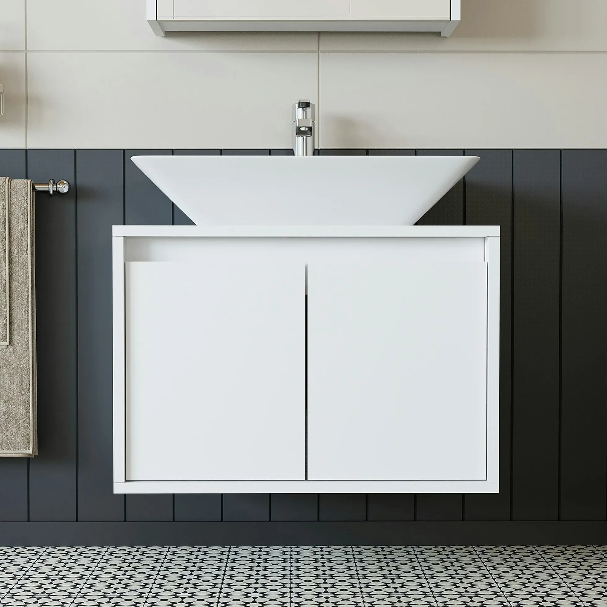 Meuble vasque suspendu 65 cm blanc 2 portes MARN