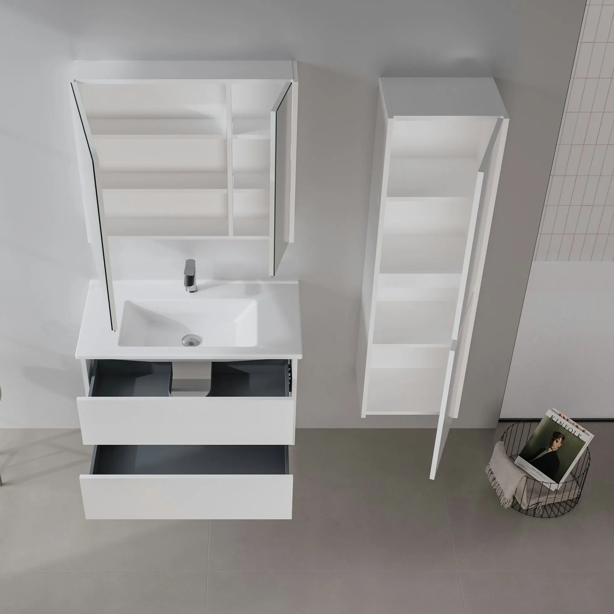 Meuble vasque suspendu 100 cm blanc 2 tiroirs NAÏA