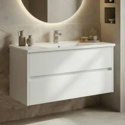 Meuble vasque suspendu 100 cm blanc 2 tiroirs NAÏA