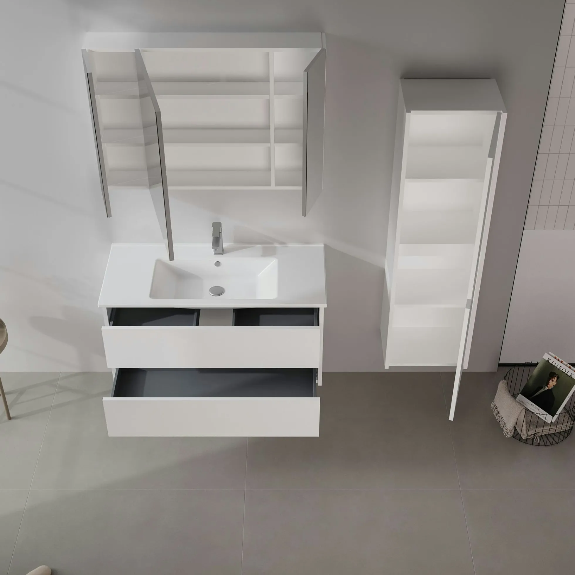 Meuble vasque suspendu 100 cm blanc 2 tiroirs MOANA